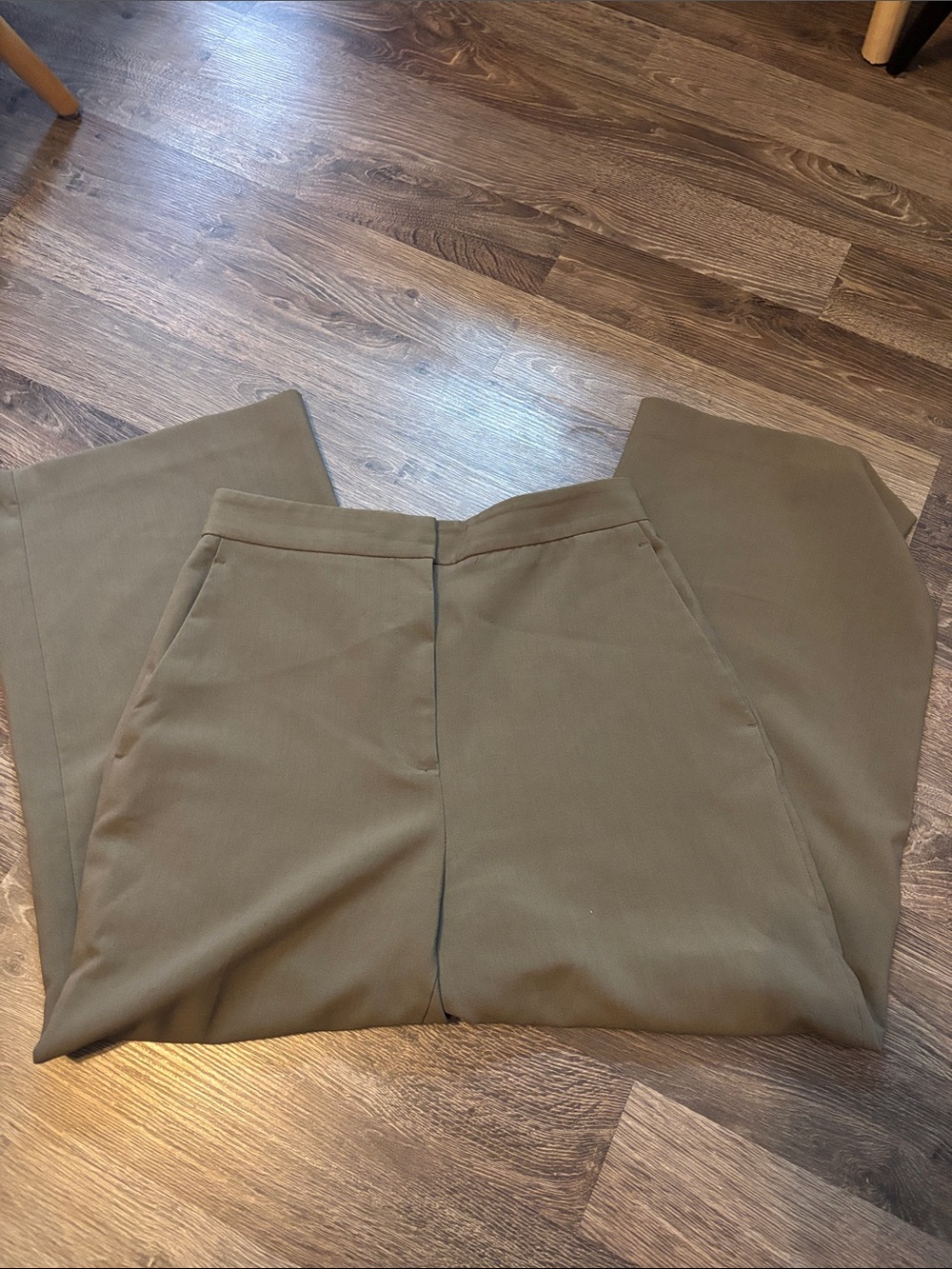 Zara Olive Green Cropped Wide-Leg Pants
